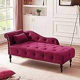 Polibi 60.6' Velvet Chaise Lounge Chair with 1 Pillow and Nailhead Trimmed, Modern Tufted Long Lounger with Buttons Tufted and Solid Wood Legs for Living Room or Office, Sleeper Lounge Sofa