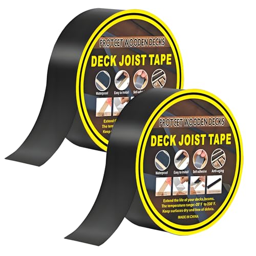 Laaorr Decking Joist Tape 2 Rolls 50mm x 15m Deck Tape Waterproof High-Temperature Resistant Joist Tape for Decking Self-Adhesive Butyl Tape for Wood Decks Beams Roof Outdoor Construction Use