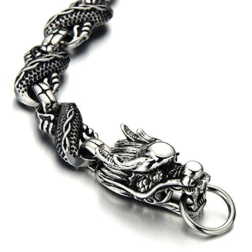 Pulsera de acero estilo gótico con dragón para hombre miniatura 4