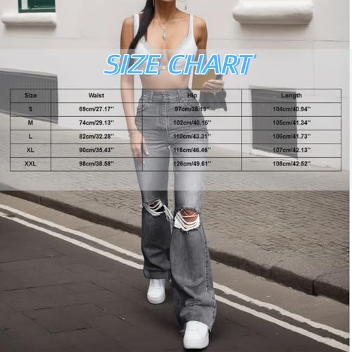 Bell Bottom Ripped Jeans for Women,High Waisted Flare Stretchy Wide Leg Bootcut Plus Size Jeans for Curvy Women3