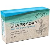 Ameo Life Peppermint Silver Soap with 30 ppm Silver - Naturally Cleanses the Skin, 4 oz Colloidal Silver Soap Bar for Women and Men