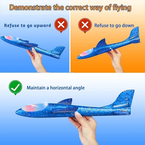 Image of GRAPHENE Kids Airplane Toy Large Throwing Foam Plane Glider Flying Aeroplane for Kids 17.5inch Led Light 2 Flying Mode Paper Airplane Launcher Aircraft Toy for Outdoor Gift for 5-14 Years Boys Girls