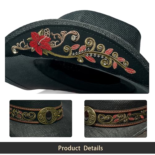 Image of YOUBADU Western Straw Cowboy and Cowgirl Hats with Decorative Bands - Unisex Wide Brim Raffia Style Sun Hat