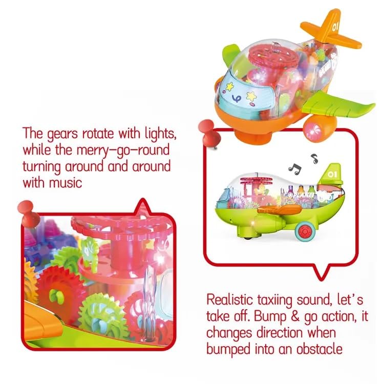 Image of Goyal's Transparent Gear Plane With Wide Wings - 3D Concept Toy With 360 Rotation, Moving Simulation Technology, Sound & Lights for Kids (Big)