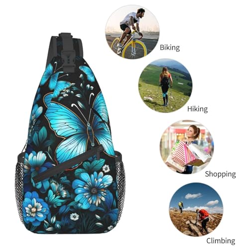 Bolso tipo bandolera con estampado azul y mariposas miniatura 6