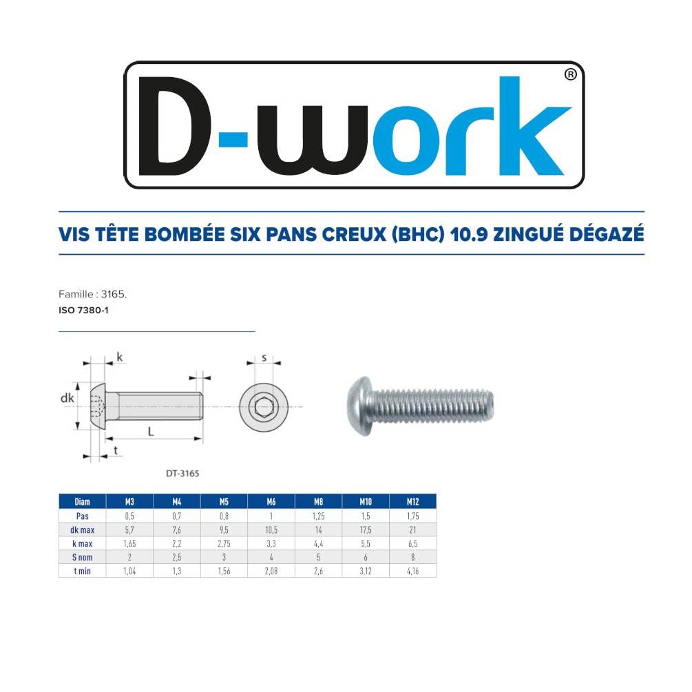 D-Work - 200 viti metalliche a testa bombata a 6 pannelli cavi F/Total BHC 6 x 35 mm, 7380-1 - 10.9