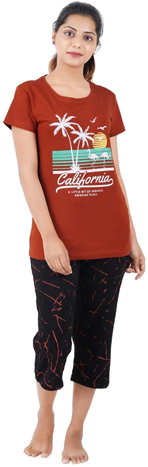 SAFESHOP - Women's Cotton Printed Top and All Over Print Capri Pyjama Set/Pajama Night Suit Set/Sleep wear Set/Loungewear Set-New Model -EE-14-picture-13