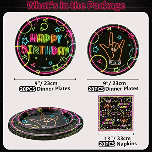 Glow Neon Party Supplies - Glow in the Dark Happy Birthday Plates and Fluorescent Napkins for Blacklight Neon Party Decorations, Serves 20 Guests (1)