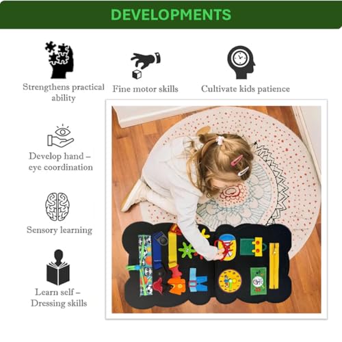 Image of Panda Quiet Activity Book, 12 Basic Skills. Buckle Board for Toddlers. Developing Motor, Cognitive, and Sensory Skills. Zipper Button snap Toy. Basic Life Skills for Toddlers