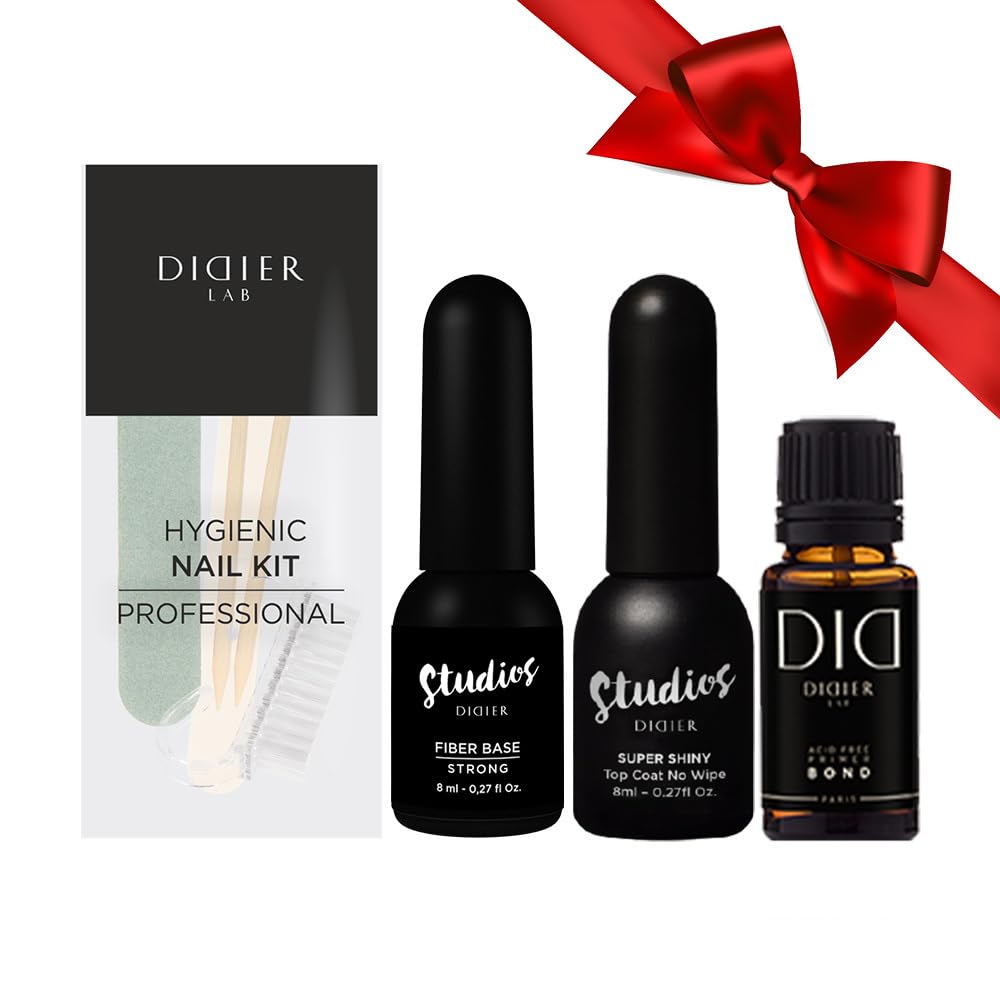Didier Lab Primer Uñas Semipermanente - Strong Fiber Base y Top Coat Semipermanente - Kit Esmalte Semipermanente para Uñas -LED UV Top Coat y Base Coat para Gel Uñas - Kit Uñas Semipermanentes 4pcs