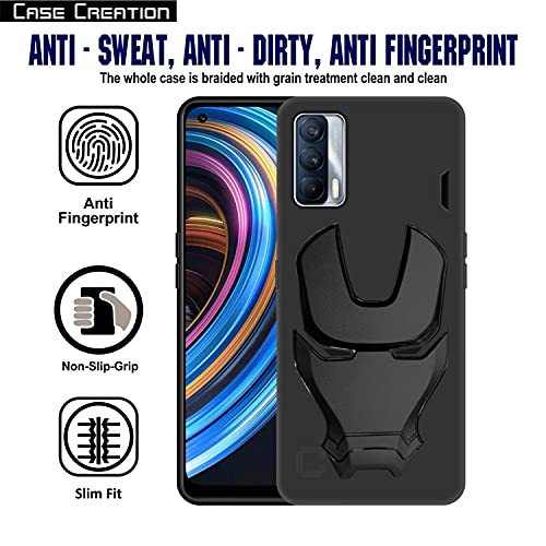 Image of COVERLY Official 3D Smooth Feel Avengers Logo Mask Soft Rugged Grip TPU Silicone Iron Man Engraved Cartoon Movie Engraved Silicone Rubber Matte Strong Back Cover for Realme X7 (6.53 inch) - Black