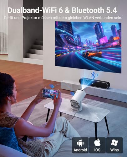 Image of Mini Projector, 4K Support HY300 Ultra Projector with Wifi6 and Bluetooth, 5w Soundbase Speaker, Auto Vertical Keystone 210Rotatable Portable Proyector for Home Bedroom Outdoor