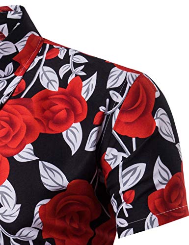Men's Rose Flower Printed Summer Fashion Slim fit Button-Down Shirt4
