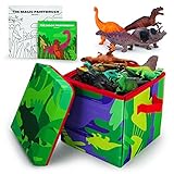 Boley Dino Play Mat and Toy Storage Box - 8 Piece Playset with Foldable Dinosaur Floor Playmat/Storage Box, Plastic Dinosaur Figures, and Dinosaur Books - Kids Play Mats for Toddlers Ages 3+