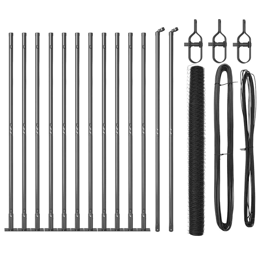 Grey Steel PVC Fence Post 25mm Diameter 1.6m Height 36mm Mesh Outdoor Garden Secure Enclosure Durable Weather Resistant Corrosion Proof Privacy Barrier Landscape Easy Assembly