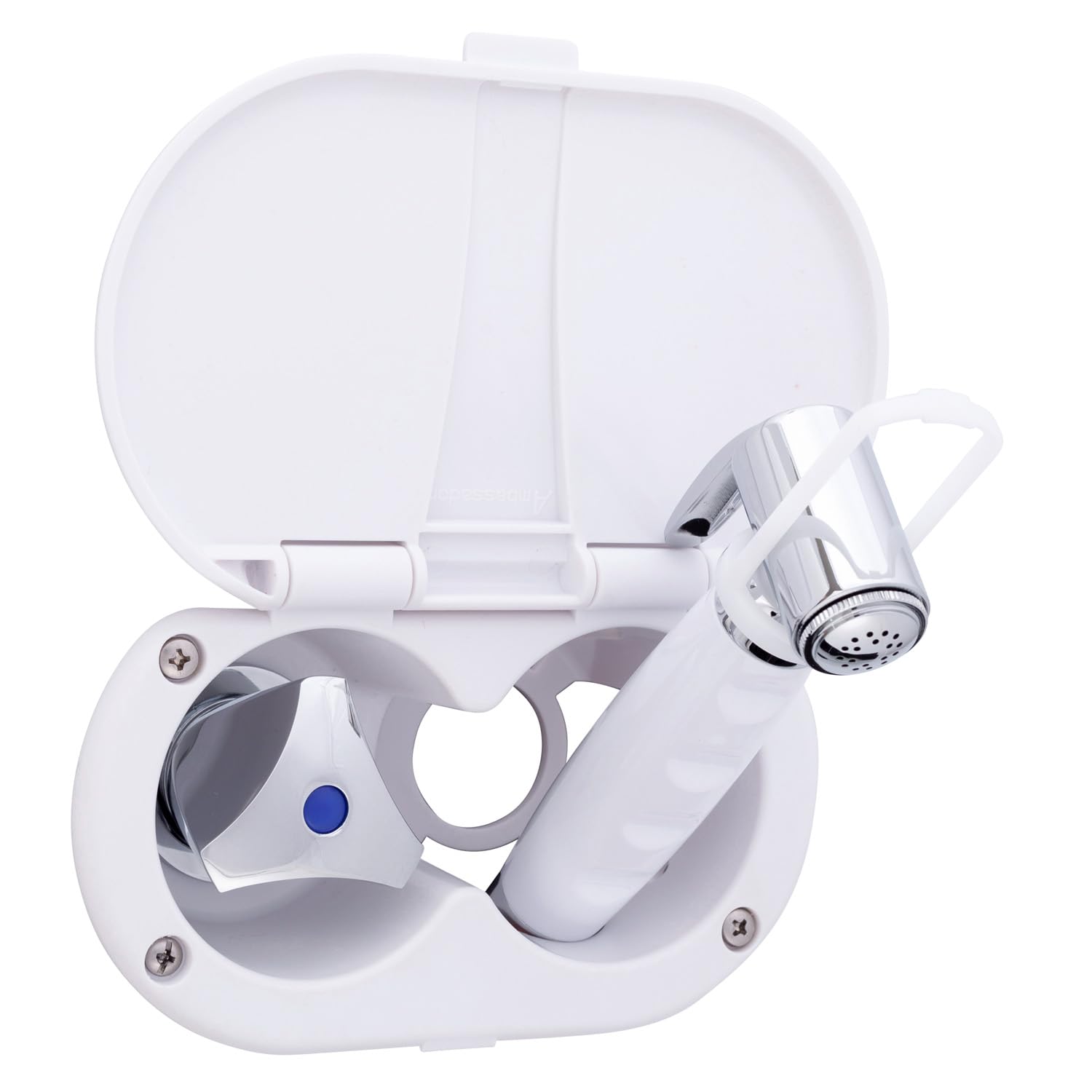 Ambassador Marine Trinidad- Transom Shower (Cold Only), Arctic White Cup & Lid, Hammer-Head Arctic White Sprayer, 6' White Rubber Hose, Chrome Trinidad Handle - 136-0212-AW-W