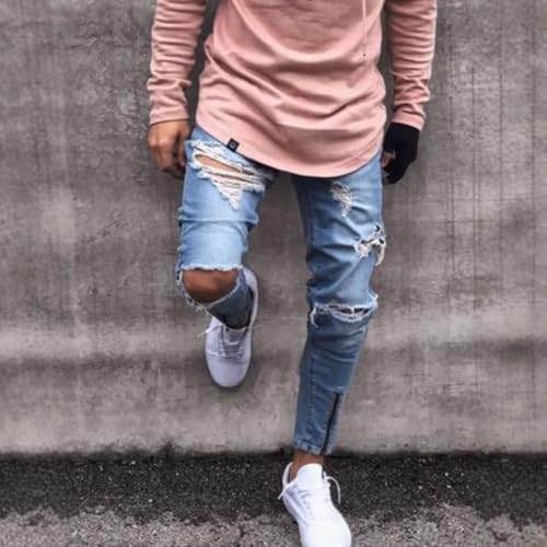 Mens Skinny Jeans Ripped Trendy Grunge Hip Hop Streetwear Stretchy Denim Pants3