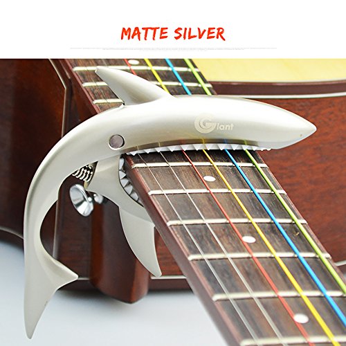 ZEALUX Shark Guitar Capo for Guitars, Ukulele, Banjo, Mandolin, Bass - Made of Ultra Lightweight Aluminum Metal for 4 & 6 & 12 String Instruments - Premium Accessories (Matte Silver)