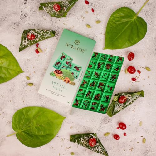 Image of XOKATOZ Exotic Premium Couverture Belgian Chocolate - Meetha Paan Flavoured White Chocolate Bar - Gift Set - Pack of 1, 75g