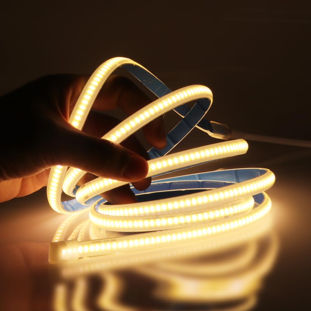 HEGEHE Waterproof COB Strip Light with Self-Adhesive Tape, Flexible LED Rope Light for Indoor Home Kitchen Outdoor Garden Decor (26m, Warm White)
