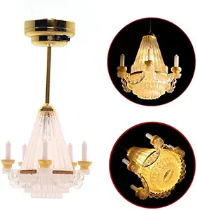 A tiny, battery-operated LED chandelier for a dollhouse.