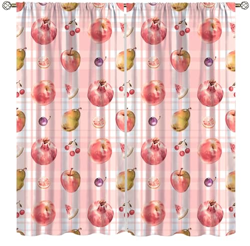 Fruit Blackout Curtain,Cherry Apples Pears Juicy Fruit Pink Girls Kids Window Curtains Nursery Kitchen Bedroom Cafe Dining Room Office Living Room Drapes,84x84 in