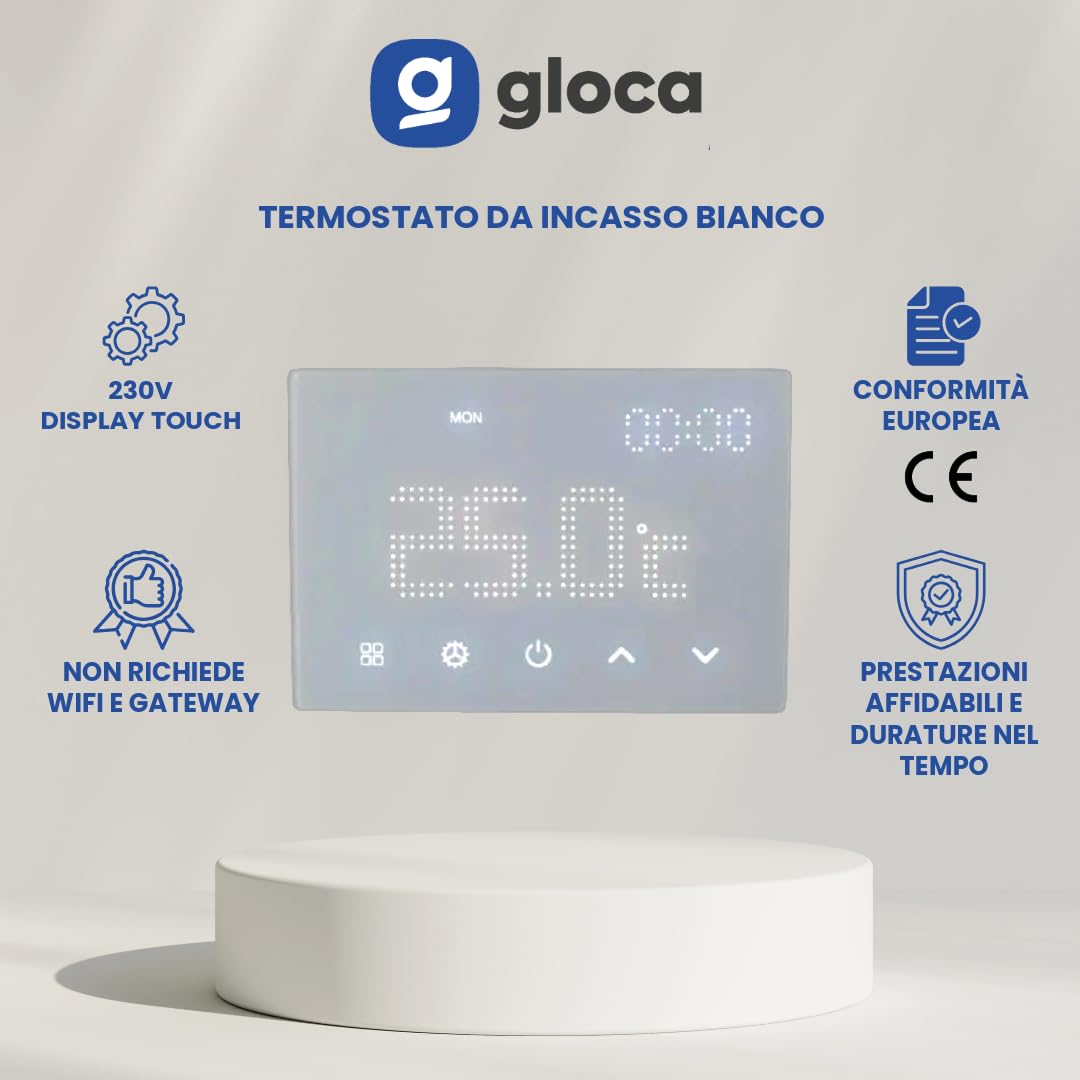 gloca Termostato Da Incasso 230V Display Touch (Bianco)
