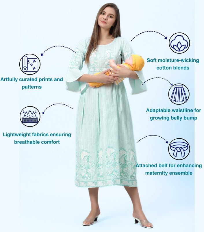 Image of DUMMY SHAPE Feeding Nighty | Maternity Dresses for Women Cotton Blend | Floral Pink Anarkali Kurta with Dual Nursing Zippers for Pregnancy & Breastfeeding | Gifts for Pregnant Women (