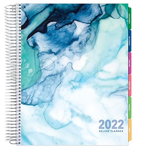 Deluxe Planner: 14 Months (Nov 2021 Through Dec 2022) 8.5"x11" Includes Page Tabs, Bookmark, Planning Stickers, Pocket Folder Daily Weekly Monthly Planner Yearly Agenda (Seaside Watercolors)