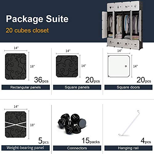 JYYG Portable Wardrobe Closets 14\"x18\" Depth Bedroom Armoire, Storage Organizer, 8 Cubes + 4 Hangers