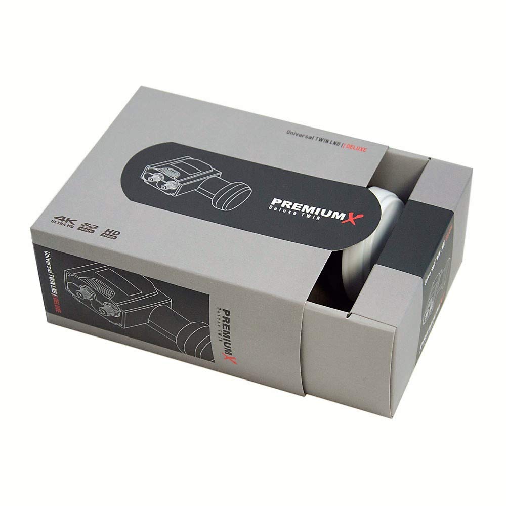 PremiumX Deluxe Twin LNB - Convertidor de señal para 2 usuarios con recepción satelital Digital en HD, UHD y 4K. Soporta DVB-S2 y oscilador de Referencia PLL para el máximo Rendimiento