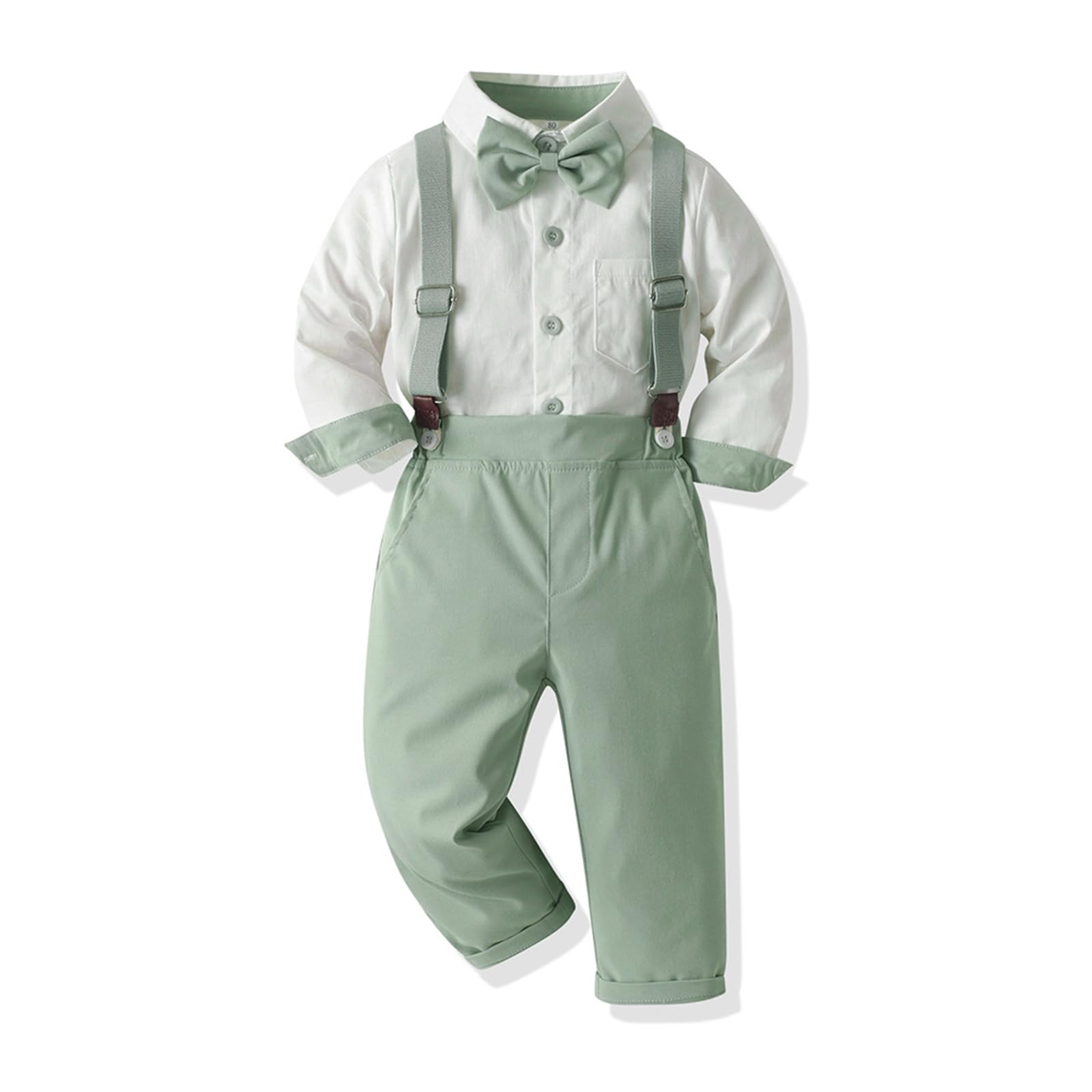 Formelles Anzug-Set für Kleinkinder Jungen Langarm-Shirt mit Fliege Strapshose Hochzeitskleid