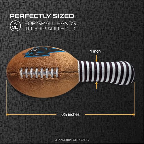 Image of Carolina Panthers Plush Football Rattle by Smilo - Officially Licensed NFL Baby Rattle Toy - Soft Baby Rattle with Bell - for Babies and Toddlers from 3 Months