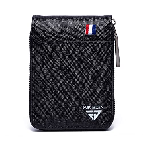 Image of FUR JADEN PU Leather 9 Slot Vertical Credit Debit Card Holder Money Wallet Zipper Coin Purse for Men Women (Black)
