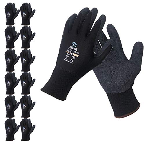 GlovBE 12 Pairs Grip All-Purpose Work Gloves with Latex Coated Palm, Black (XL)