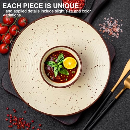 Image of Freakway Handcrafted Off White Stoneware Pack of 13 Pieces Ceramic Dinner Set 6 | Crockery Set for Dining Table | 6 Dinner Plates, 6 Bowl /katori & 1 Serving Bowl | Microwave & Dishwasher Safe