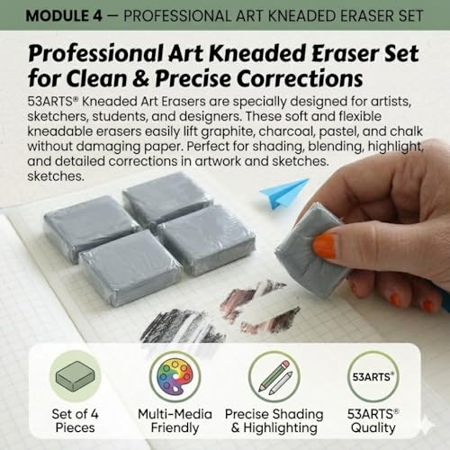Image of 53ARTS 4pcs Kneaded Art Eraser, Soft Durable Sketch Putty Rubber, Kneadable Artist Eraser Set
