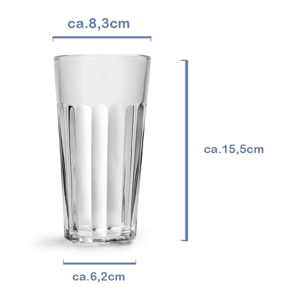 Murago - Trinkgläser Matteo 24er Set ca. 450ml - Gläserset Wassergläser Saftgläser Trinkglas Glas Gläser spülmaschinenfest Geriffelt stapelbar Latte Macchiato Cocktailgläser Matcha Longdrinkgläser