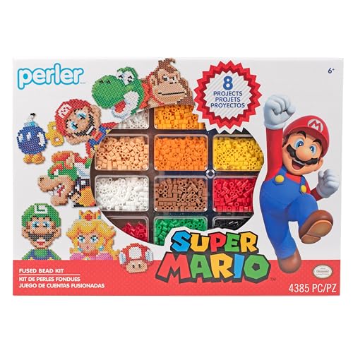 Perler Nintendo Super Mario Fused Bead Kit, 4,385 Pieces, 8 Patterns, Includes Pegboard & Ironing Paper, Create Mario, Luigi, Yoshi & More