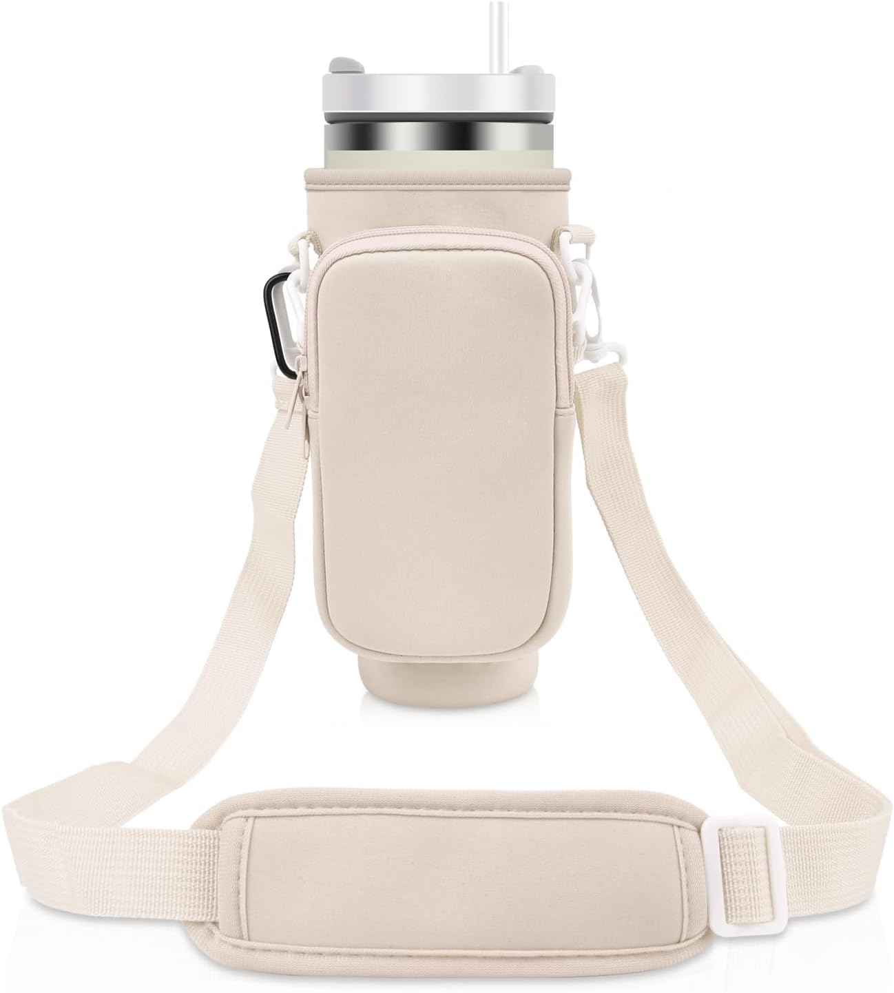 Sponsored Ad - MTRoyaldia Water Bottle Carrier Bag with Pouch Compatible with 40oz Tumbler with Handle, Water Bottle Pouch for Quencher H2.0 Flow State, 40 oz Tumbler (Beige)
