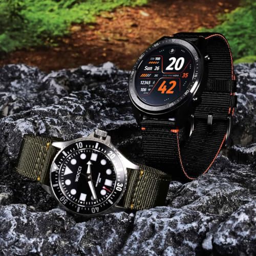 Image of WOCCI Nylon Watch Bands, Contrast Woven Design, Quick Release, Stainless Steel Buckle, Band Width 20mm 22mm 24mm 26mm