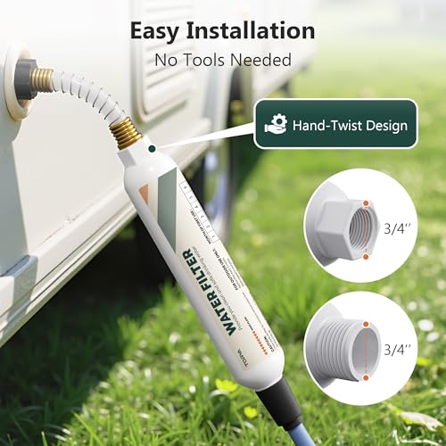 Image of TORVA NSF Certified RV Inline Water Filter with Hose Protector, High Flow 3 /4 inch GHT, Camping & Marine Essential, 2 Pack