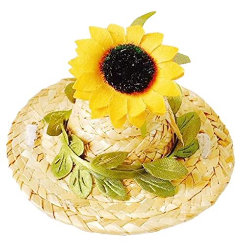 Chapeau de chiot anti-griffures en tissu élégant et paille de tournesol solide