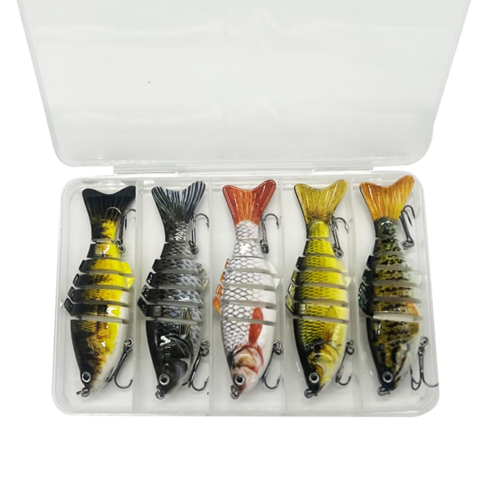 SEASKY 4" 1/2oz Swim Bait, Fishing Lures for Bass Tackle Kit, Slow Sinking Hard Swimbaits, Multi Jointed Segmented Bionic Hard Lure, 5 Pieces Pack