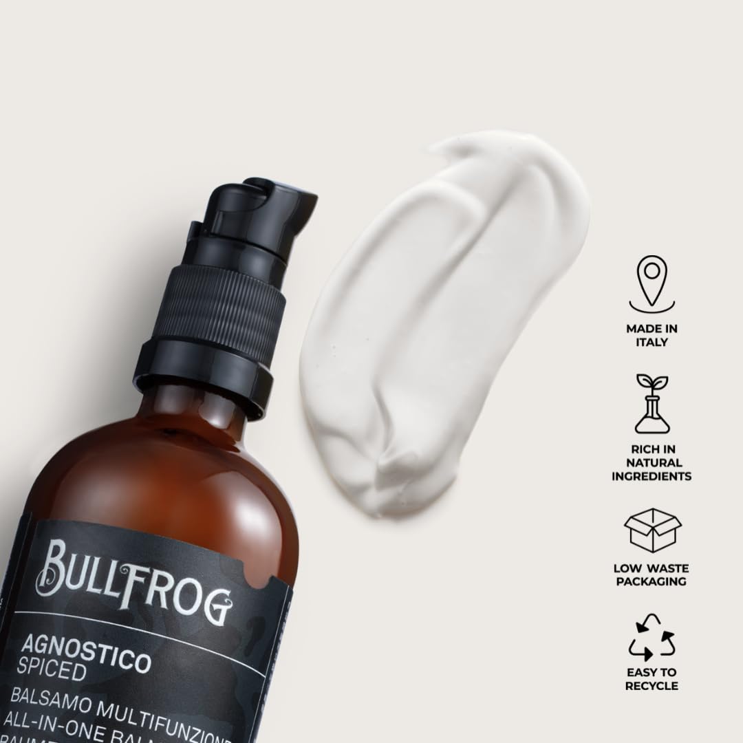 Bullfrog - Agnostique Spiced Baume Multifonction Barbe et Cheveux, crème baume à l’anis, poivre rose et gingembre, nourrit, hydrate, apaise la peau, protège contre les irritations, 100 ml