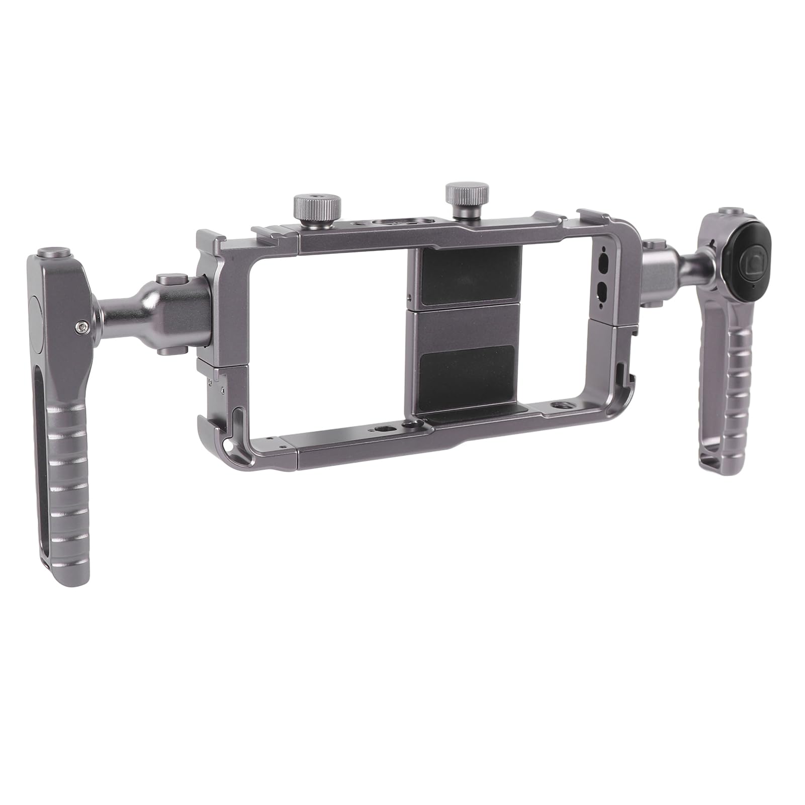 Pissente Kit de Jaula para Teléfono de Mano Doble de Aluminio Equipo Estabilizador de Video Ergonómico con Soporte Ajustable y Manijas Giratorias para Teléfonos de 6,35 Cm a 8,7 Cm de Ancho, para