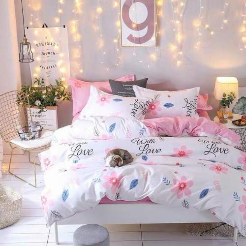 DEALS FOR LESS - Single Size, Duvet Cover, Bedding Set of 4 Pieces, With LoveDesign, 1 Duvet cover + 1 Fitted bedsheet + 2 pillow covers.