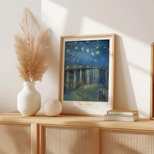Cuadros de Van Gogh de diseño premium con lámina dorada, set de 4 láminas A4 enmarcadas de lujo