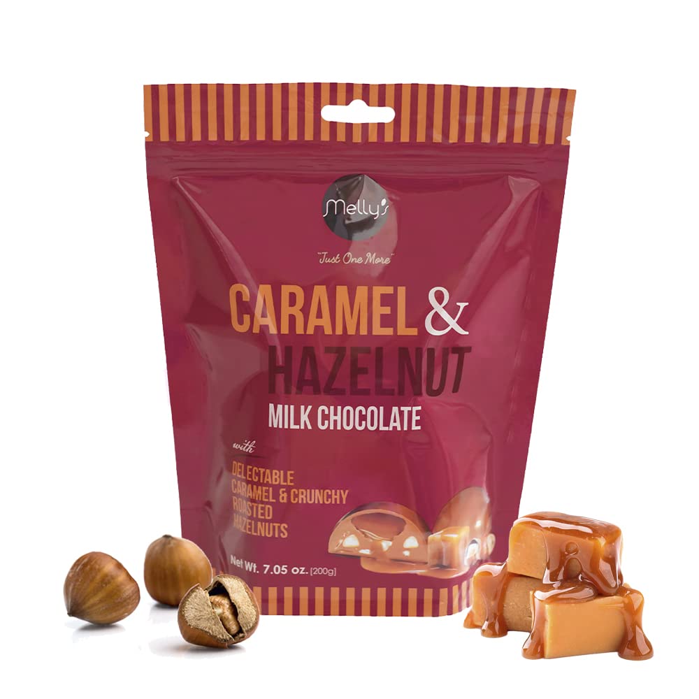 Melly's Caramel and Hazelnut Milk Chocolate, 200 gm, Pack of 12