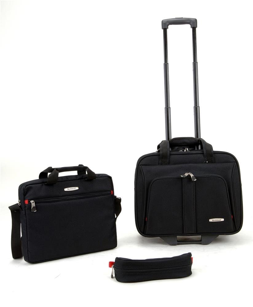 Rockland 3-Piece Rolling Laptop Case, Black/Black, Set
